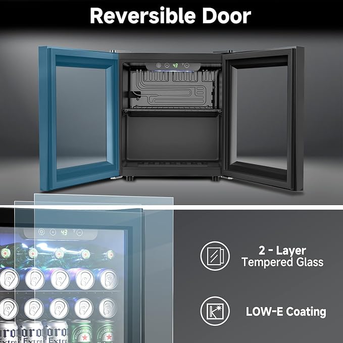 50 Cans Beverage Refrigerator Cooler, 1.3 Cu.Ft Mini Fridge with Glass Door for Soda Beer Drink Wine, Countertop Small Fridge for Bedroom Dorm Office Home Bar, Black-DeskLoop Office