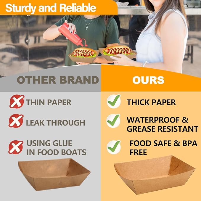 2lb Paper Food Boats, Kraft Paper Food Nacho Trays Disposable Take Out Food - Image 6