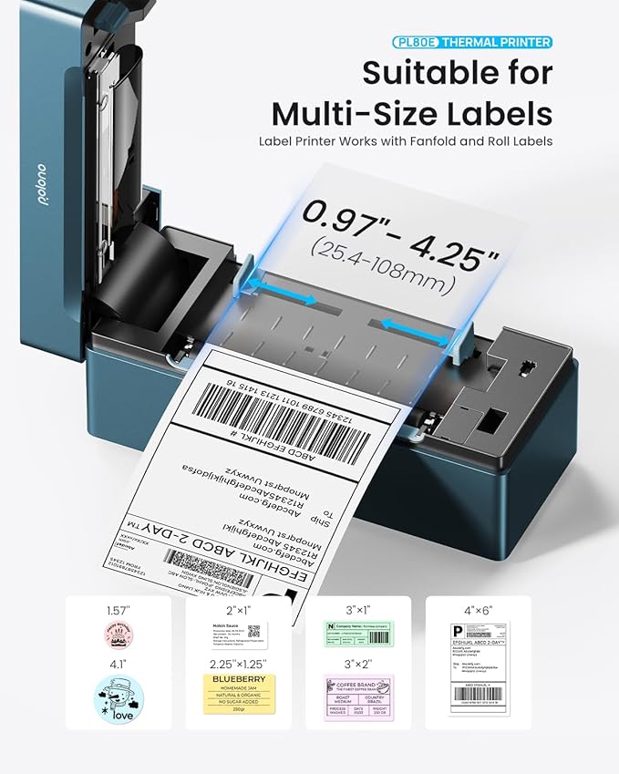 POLONO Bluetooth Thermal Shipping Label Printer, Wireless 4x6 Shipping Label Printer for Small Business, Support iOS, Android, Windows and Mac, Compatible with Amazon, Ebay, Shopify, 1 Pack (Blue)-DeskLoop Office