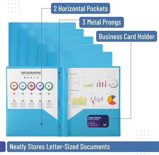 Mr. Pen- Plastic Folders with Pockets and Prongs, 24 Pack, Letter Size | Blue - Image 3