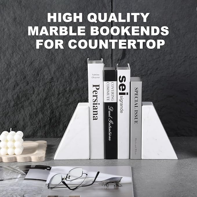 Karibiber Marble Bookends for Heavy Books, Decorative Book Ends for Shelves - Image 2