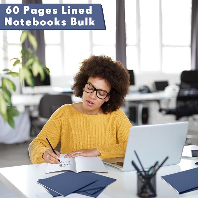 100 Pcs Kraft Notebook Journals 5.5 Inch x 8.3 Inch A5 Softcover Notebooks Bulk for Writing Sketch Office Notepad with 60 Pages 30 Sheets (Navy,Dot)-DeskLoop Office