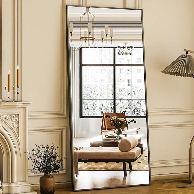 GLSLAND 68" x 24" Full Length Mirror - Rectangle Floor Mirrors Aluminum Alloy Frame Full Body Mirror for Bedroom, Living Room, Cloak Room,Black-DeskLoop Office