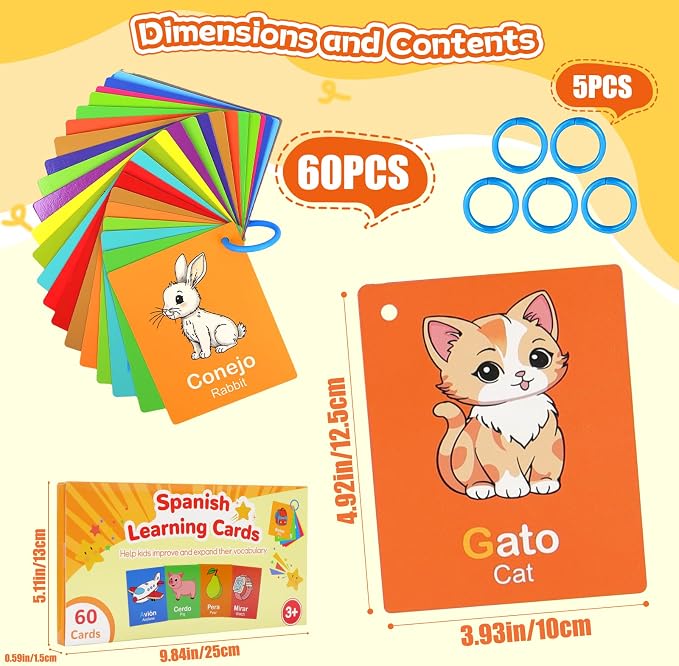 Toddler Spanish Learning Flash Cards, Sight Words, Learn Spanish - Image 2