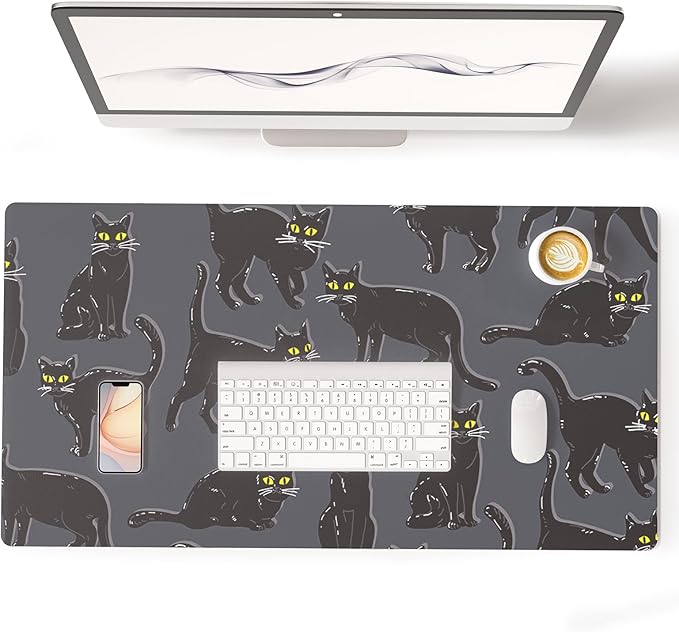 Colorful Star Black Large Mouse Pad, Cute Cat Waterproof Office Desk Mat by ColorfulStar