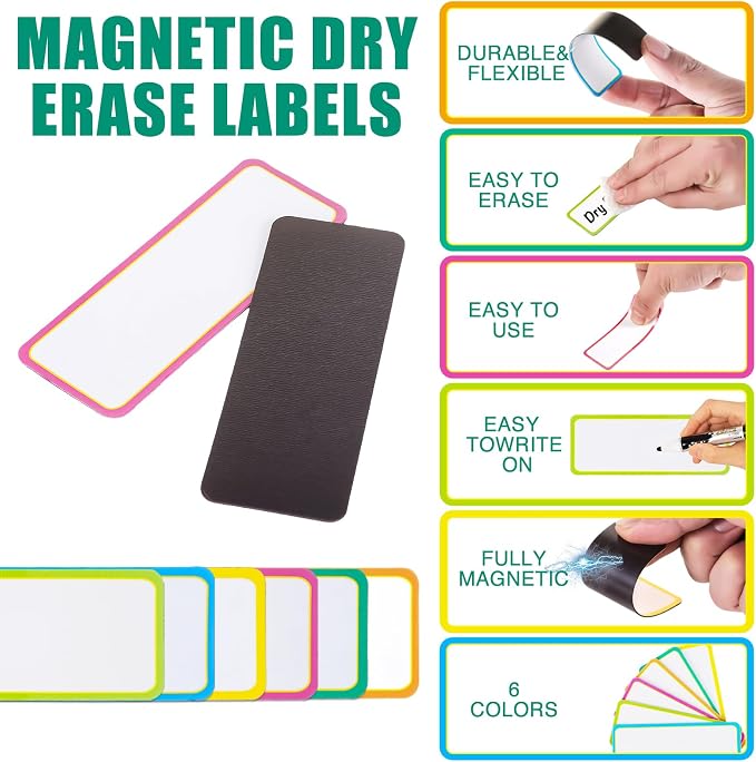 Dry Erase Magnetic Labels 3.2x1.2 in, Colored Border Reusable Magnetic Name - Image 3
