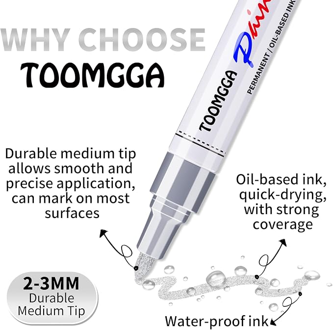TOOMGGA Silver Paint Pens Paint Markers Permanent Markers Oil Based - Image 3