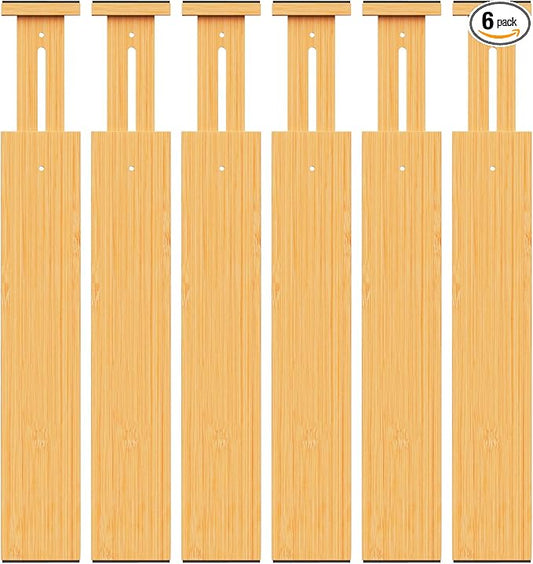 BAMBUROBA Bamboo Drawer Dividers, Adjustable Kitchen Drawer Organizer for Clothes,17-22" Expandable Drawer Organization Separators for Bedroom,Bathroom,Dresser and Office,6-Pack-DeskLoop Office