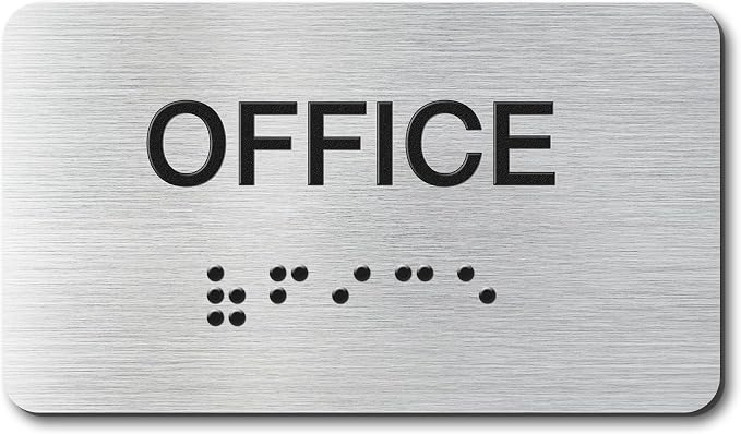 Office Signs with Raised Text & Grade 2 Braille, Brushed Aluminum/Silver Finish by EliteSign