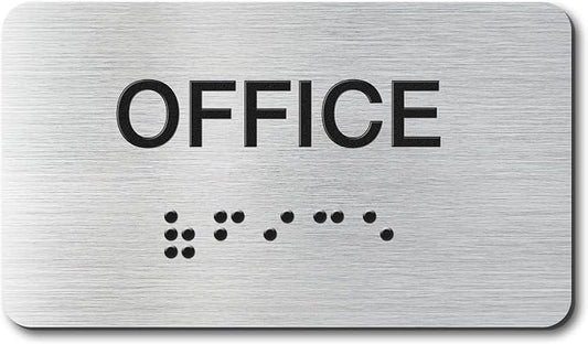 Office Signs with Raised Text & Grade 2 Braille, Brushed Aluminum/Silver Finish by EliteSign