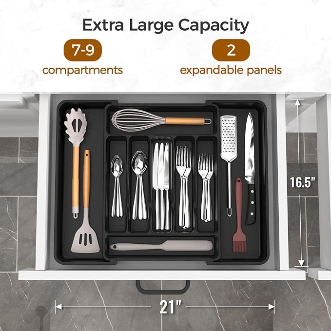 ukeetap Extra Large Expandable Silverware Organizer, BPA-Free Food-Safe Cutlery - Image 2