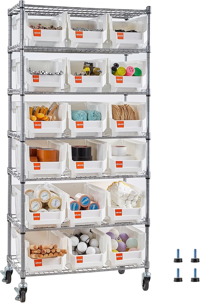 VEVOR 7-Tier Rolling Bin Storage Rack, 18 Organizer Bins, Bin Rack Storage by VEVOR