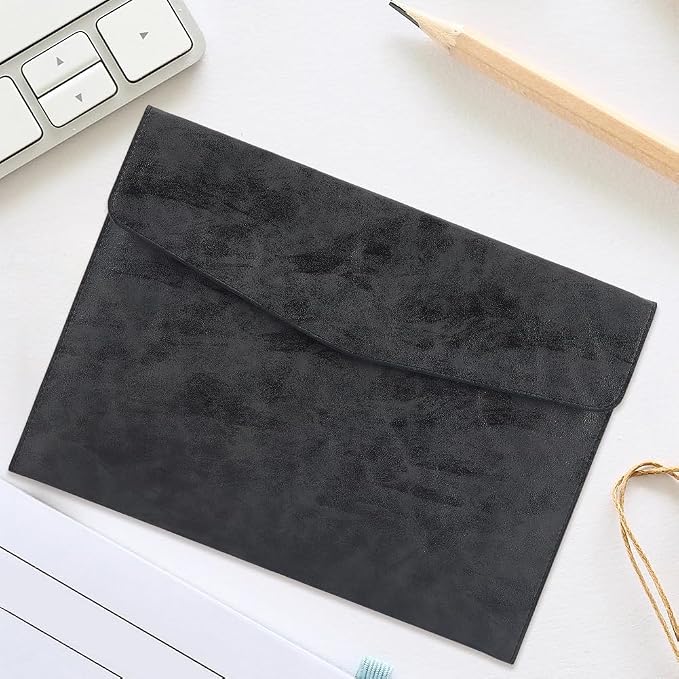 A4 PU Leather File Holder Document Folder Black Thin Waterproof Portfolio - Image 7