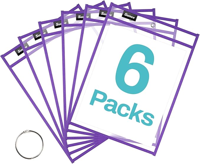 SUNEE 6 Packs Oversized Reusable Dry Erase Pocket Sleeves by SUNEE