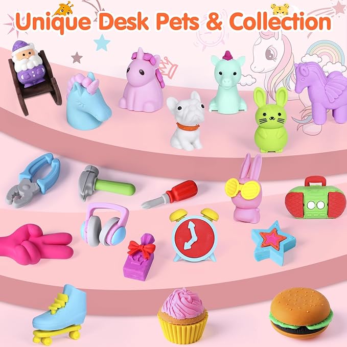 120 Pack Animal Pencil Erasers for Kids, 3D Mini Puzzle Take Apart Erasers, Desk Pets & Treasure Box Toys, Bulk Party Favors, Classroom Prizes, School Supplies, Gift for Boys & Girls-DeskLoop Office