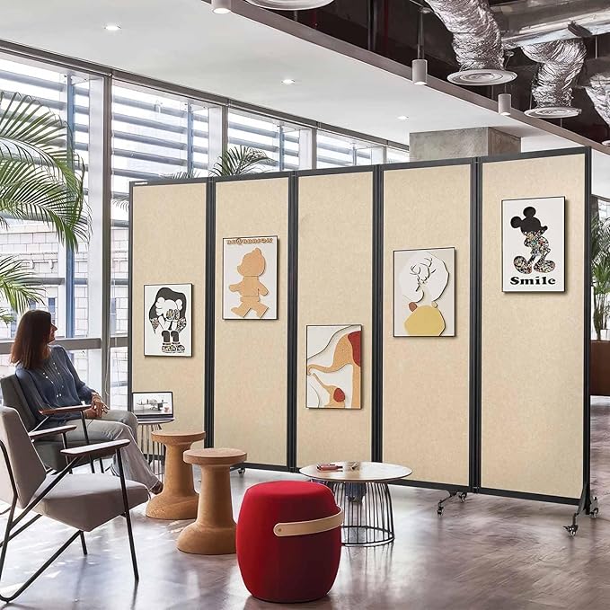 Room Partition,Folding Privacy Divider,Office Partition Dividers,Office Dividers Wall, 10'6"W x 6'7"H,Beige-DeskLoop Office