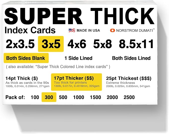 300 SUPER THICK index cards / 3"x5" / 17pt 130lb / blank un-ruled/archival by Norstrom+Dumati