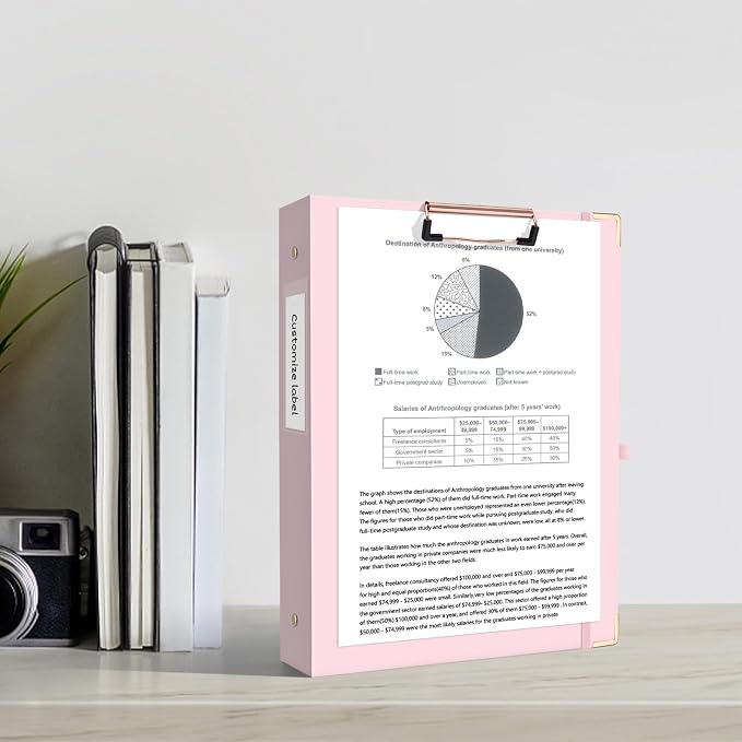 Ospelelf Binder 3 Ring 1 Inch, Solid Pink Round Ring Clipboard Binder - Image 6