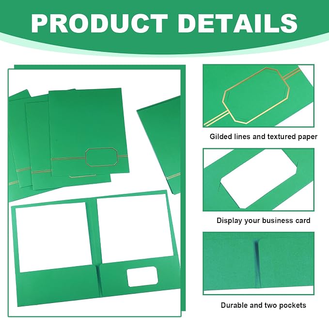 Kisston 10 Pack Executive Twin Pocket Folders Letter Size Green - Image 3
