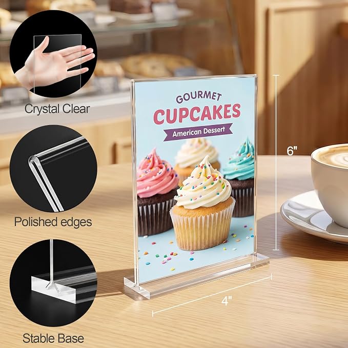 Daofary 4 x 6 Acrylic Sign Holder, 46 Pack Clear Double Sided Table Stand | - Image 2
