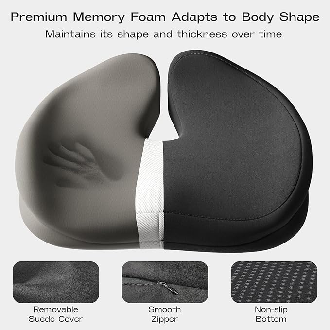 Seat Cushions for Office Chairs - Patented Coccyx Cushion for Tailbone Pain - 21.2" W x 16.5" L Extra Large Memory Foam Seat Cushion with Removable Cover-DeskLoop Office