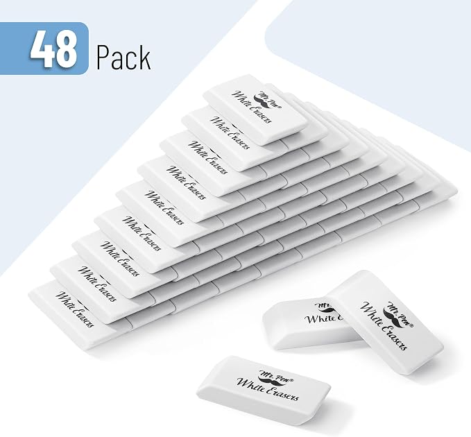 Mr. Pen- White Pencil Eraser, 48 Pack | Large Latex Free Block Erasers Bulk - Image 2