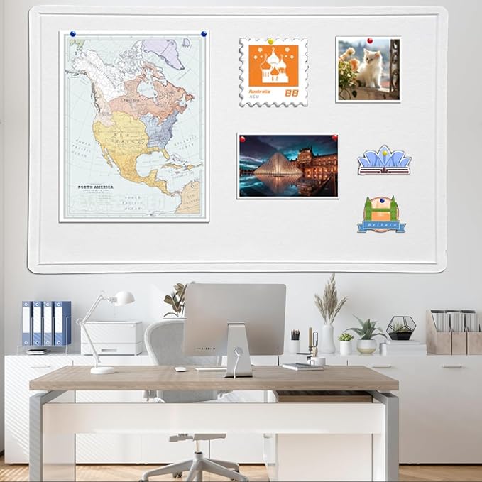 Large Bulletin Board, 48 X 36 inches Felt Board Notice Pin Board,4' x 3' Cork Board Alternative for Wall, Self-Adhesive Vision Board Mood Board Foldable Photo Board with 30 Pushpin-Warm White-DeskLoop Office