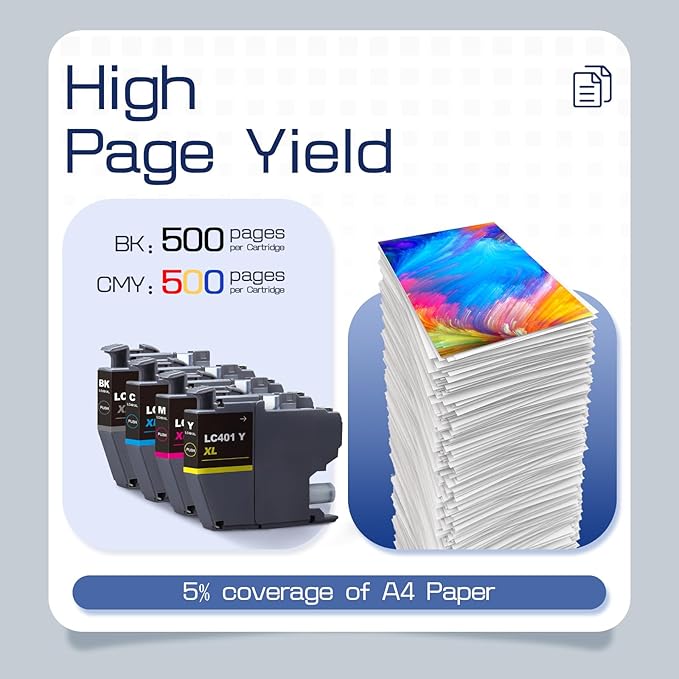 LC401XL LC401 4-Packs High Yield Ink Cartridges Compatible for Brother 401XL LC-401 Ink Cartridges Work with MFC-J1010DW MFC-J1170DW MFC-J1012DW MFC-J1800DW (Black Cyan Magenta Yellow)-DeskLoop Office