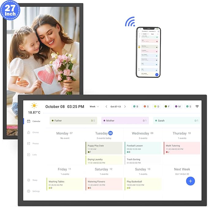 Smart Digital Calendar Chore-Chart-for-Business Planner - 27" Touchscreen Interactive Display Electronic Calendar for To Do List, Auto-Sync Google iCloud Outlook Calendars, Wall Mountable for Mom Dad