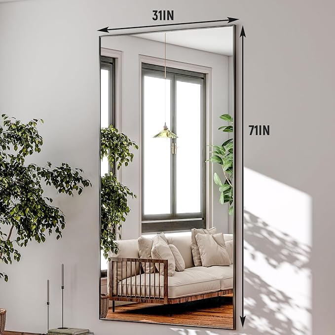 GLSLAND 71"x31" Full Length Mirror Extra Large Hanging or Leaning Rectangle Mirror Aluminum Alloy Thin Frame Bedroom Floor Dressing,Black-DeskLoop Office