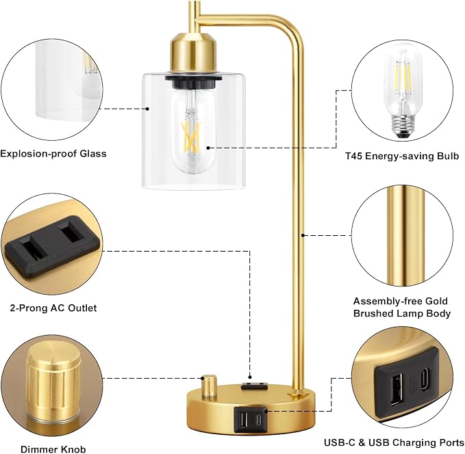 Innqoo Industrial Table Lamp for Bedroom Set of 2 - Image 4
