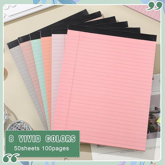 Fuutreo 8 Pcs 8.5'' x 11'' Colored Legal Pad Writing Pads Wide Ruled 50 Sheets - Image 4