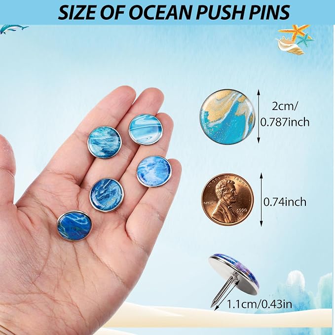 BESARME 30 Pcs Ocean Push Pins for Bulletin Board, Thumb Tacks for Wall Desk - Image 2