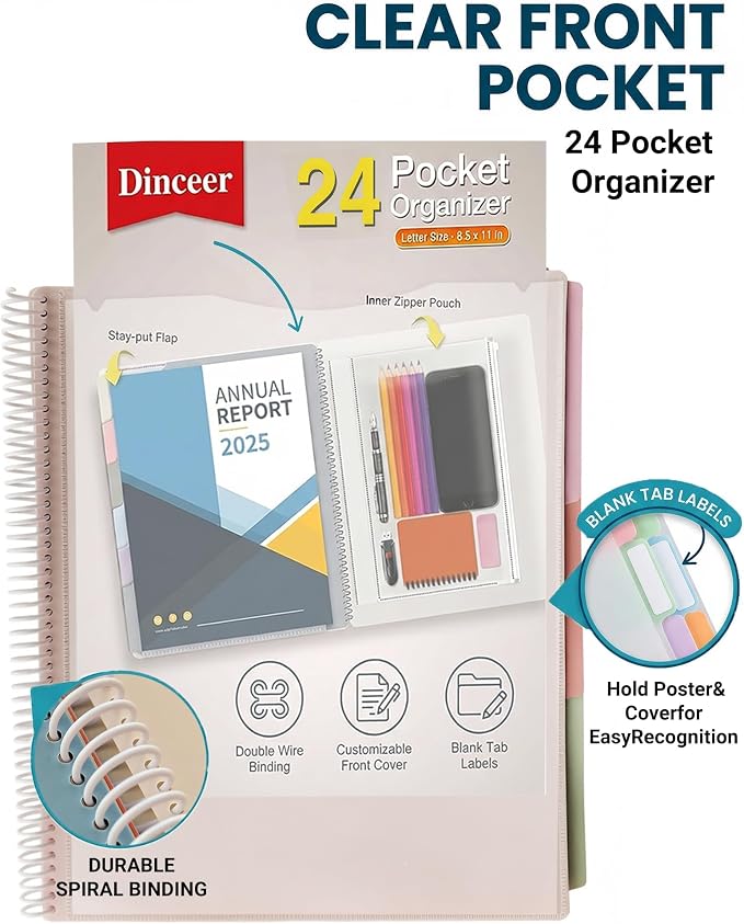 24 Pocket Spiral Project Organizer Folder, Morandi Color Multi Pocket Folder - Image 4
