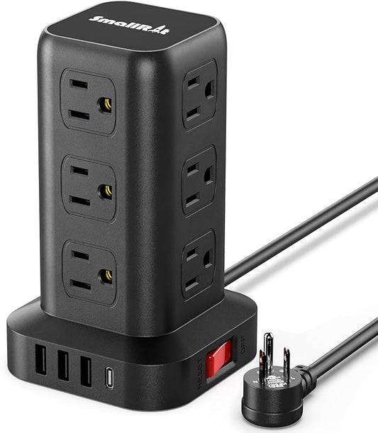 Extension Cord with Multiple Outlets, Surge Protector Power Strip Tower, 12 AC 4 USB，Surge Protector Tower 6.5FT Overload Protection for Home Office-DeskLoop Office