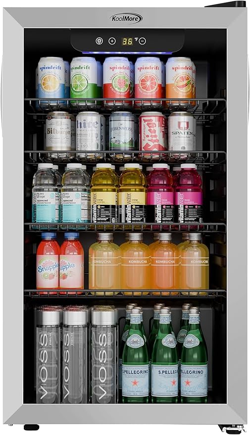 KoolMore 18 in. 3.2 Cu. Ft. Beverage Refrigerator Merchandiser with Stainless Steel Trim and Touch Panel For Soda, Beer or Wine Perfect for Use in a Commercial or Home Setting, ETL Listed (KM-BR32SS)-DeskLoop Office