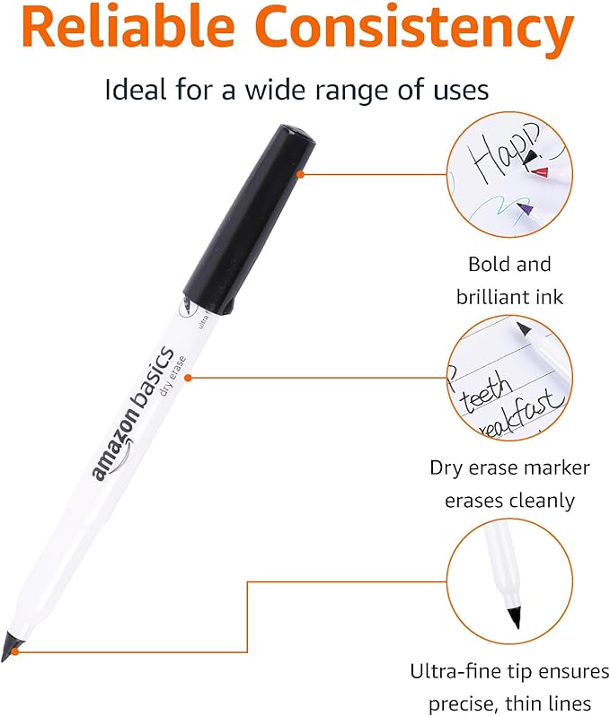 Amazon Basics Low Odor Ultra Fine Tip Dry Erase Whiteboard Markers - Image 3