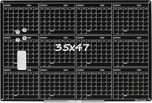 Magnetic Whiteboard Calendar Black Glass Board Yearly Calendar by JJworldwide