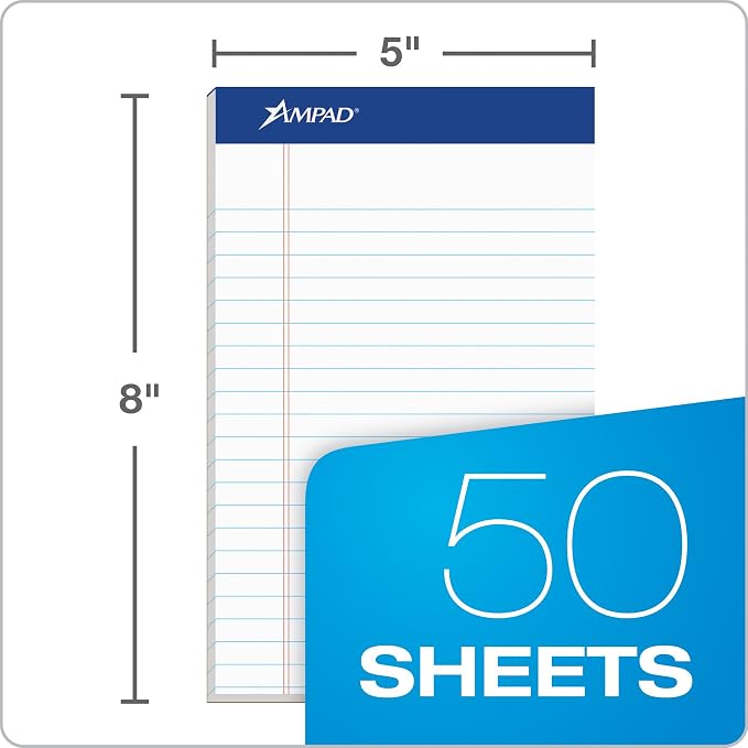 Ampad 5 x 8 Legal Pads, 12 Pack, Narrow Ruled, 50 Sheets Per Writing Pad - Image 2