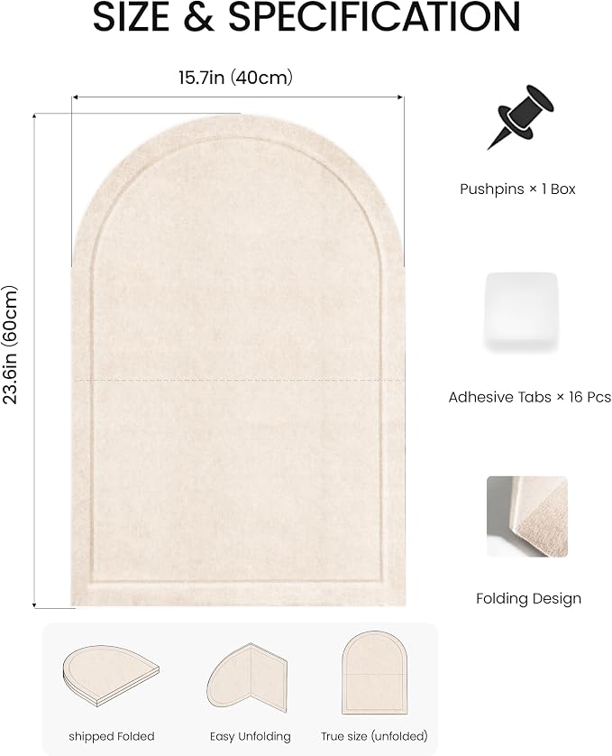Large Arched Felt Bulletin Board 24"x16", 1/2" Thick Foldable Pin Board - Image 3