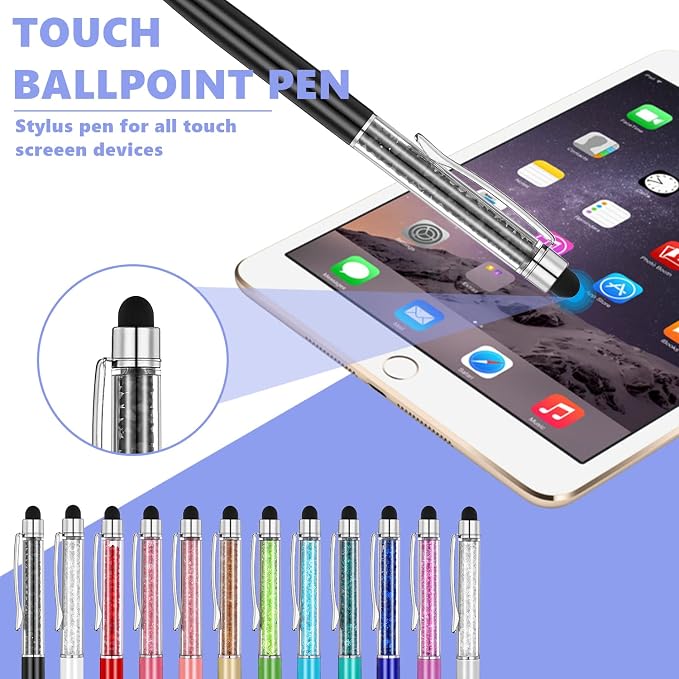 MengRan Cute Pens with Stylus Tip, 2 in 1 Black Ink Ballpoint Pens and Slim - Image 3