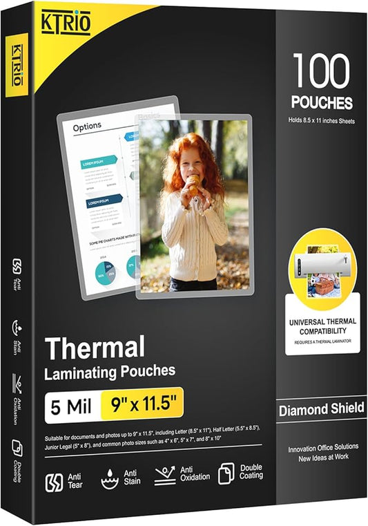 KTRIO Laminating Sheets 5 Mil, Hold 8.5 x 11 inches Sheet, 100 Pack, Clear Thermal Laminate Pouches for Laminator, 9 x 11.5 inches Lamination Sheets for School, Home & Office-DeskLoop Office