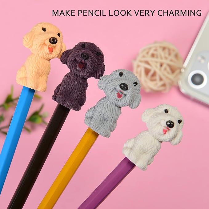 24 Pcs Animal Pencil Erasers Toppers,Pencil Top Erasers,3D Cute Dog Cap Easters Desk Pet Erasers for Kids-DeskLoop Office