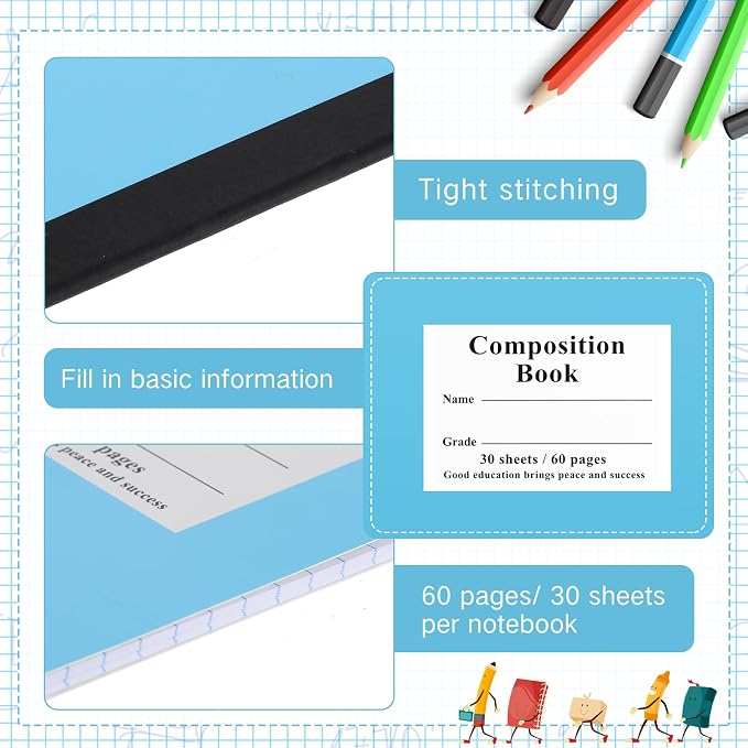 Composition Notebooks Bulk Wide Ruled Lined, 8.5 x 5.5 Inch, 30 Sheets/60 Pages - Image 3