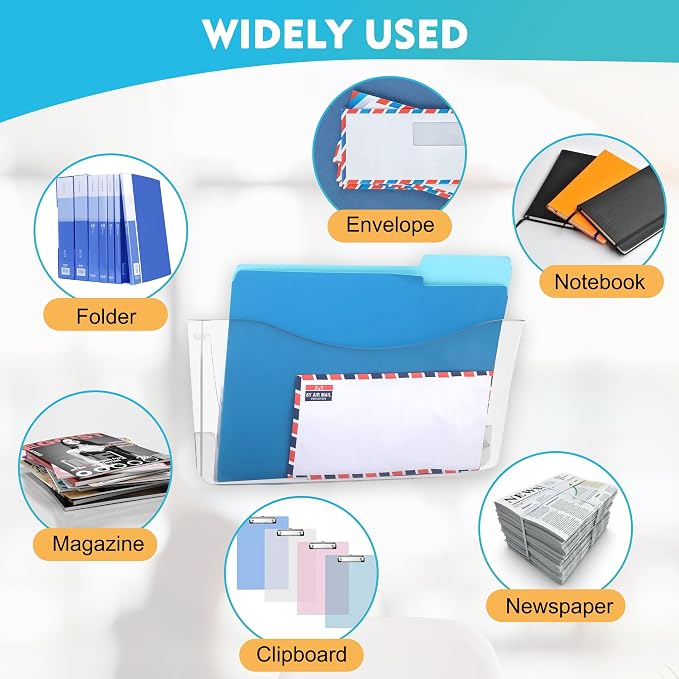 EASEPRES 6 Pack Clear Single Pocket Hanging File Organizer, Plastic Wall Mount - Image 3