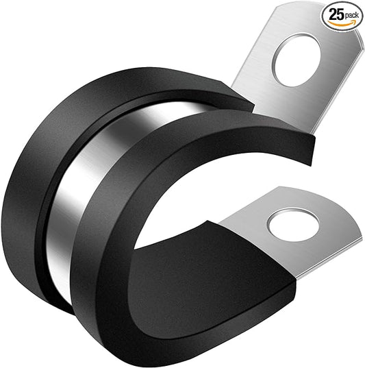ZIPCCI 1/2 Inch Cable Clamp, 25 Pack Stainless Steel Wire Clamp, Rubber Metal by ZIPCCI