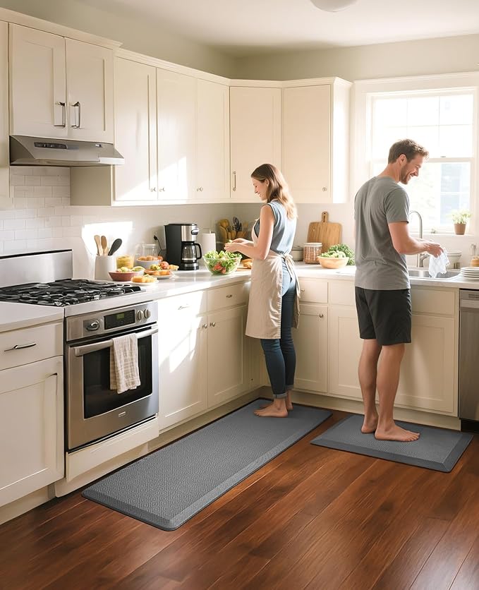 Ophanie Kitchen Mats for Floor, 3/4 Inch Thick Kitchen Rugs, Anti Fatigue Standing Cushioned Mat, Waterproof,Comfort Ergonomic Mat for Office, Home, Sink, 24'' x 70'' Grey Non-Slip Bottom-DeskLoop Office