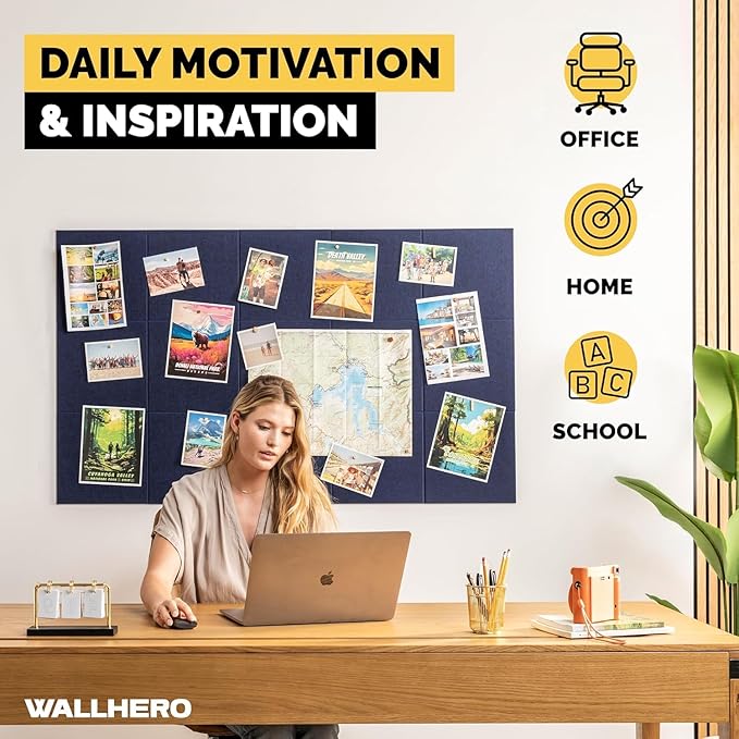 Large Cork Board Alternative | 15 Pack | Sizing Up to 59”x36”, Felt Wall Tiles, Office Wall Decor, Large Cork Boards for Walls, Corkboard, Cork Board for Office, Pin Board, Blue-DeskLoop Office