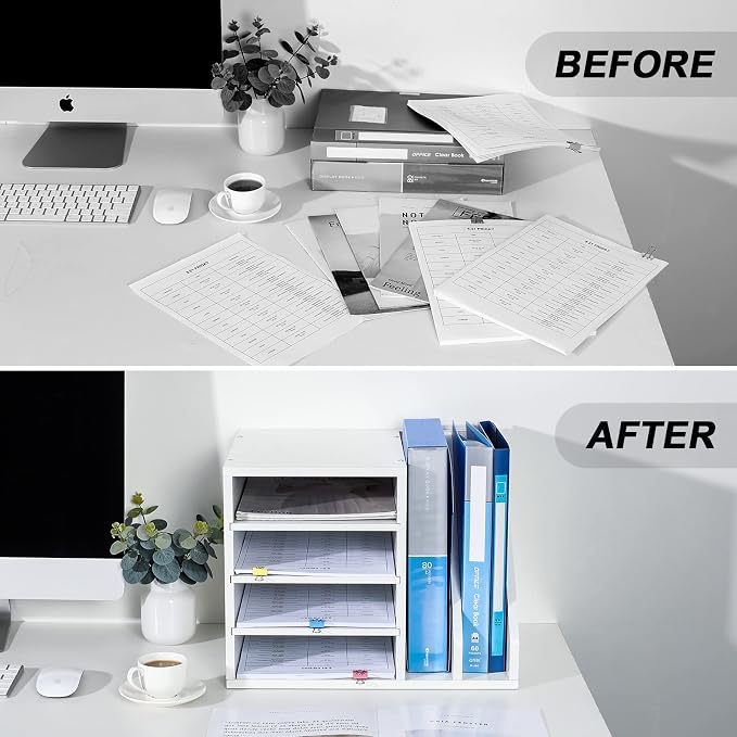 PAG Wood Desktop File Holder Organizer Mail Sorter, 15.35" W x 12.16" D x - Image 5