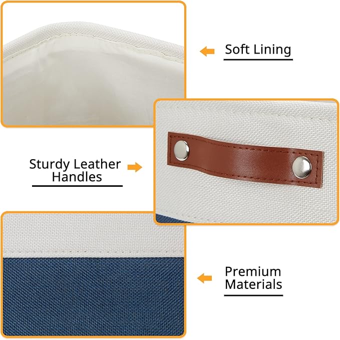 DULLEMELO Foldable Storage Cubes 12 x 12 Organizer Bins,Canvas Storage Bins Empty Gift Baskets for Organizing with SturdyLeather Handles, Closet Baskets for Nursery Storage(4 Pack - 12" White&Blue)-DeskLoop Office